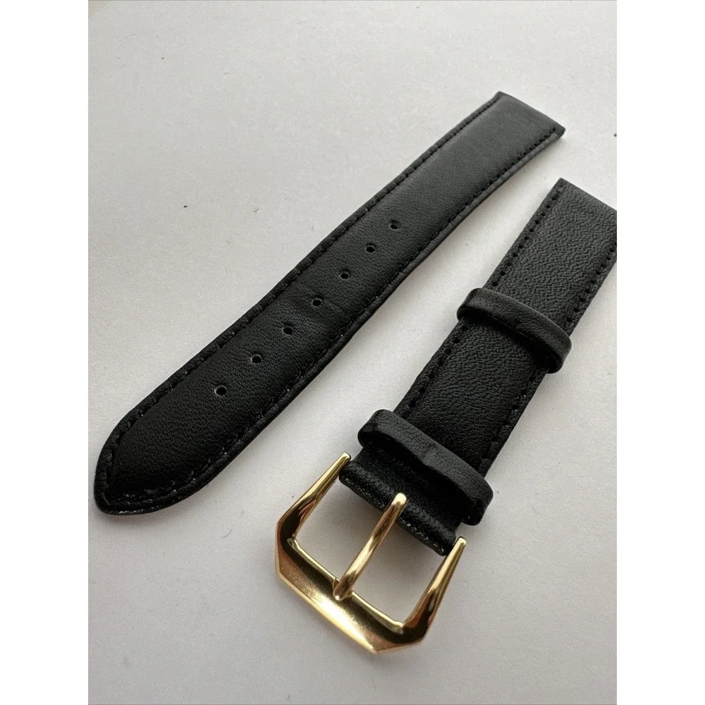 Kreisler 19mm Black Genuine Leather Watch Strap Band Gold Tone Buckle 19L